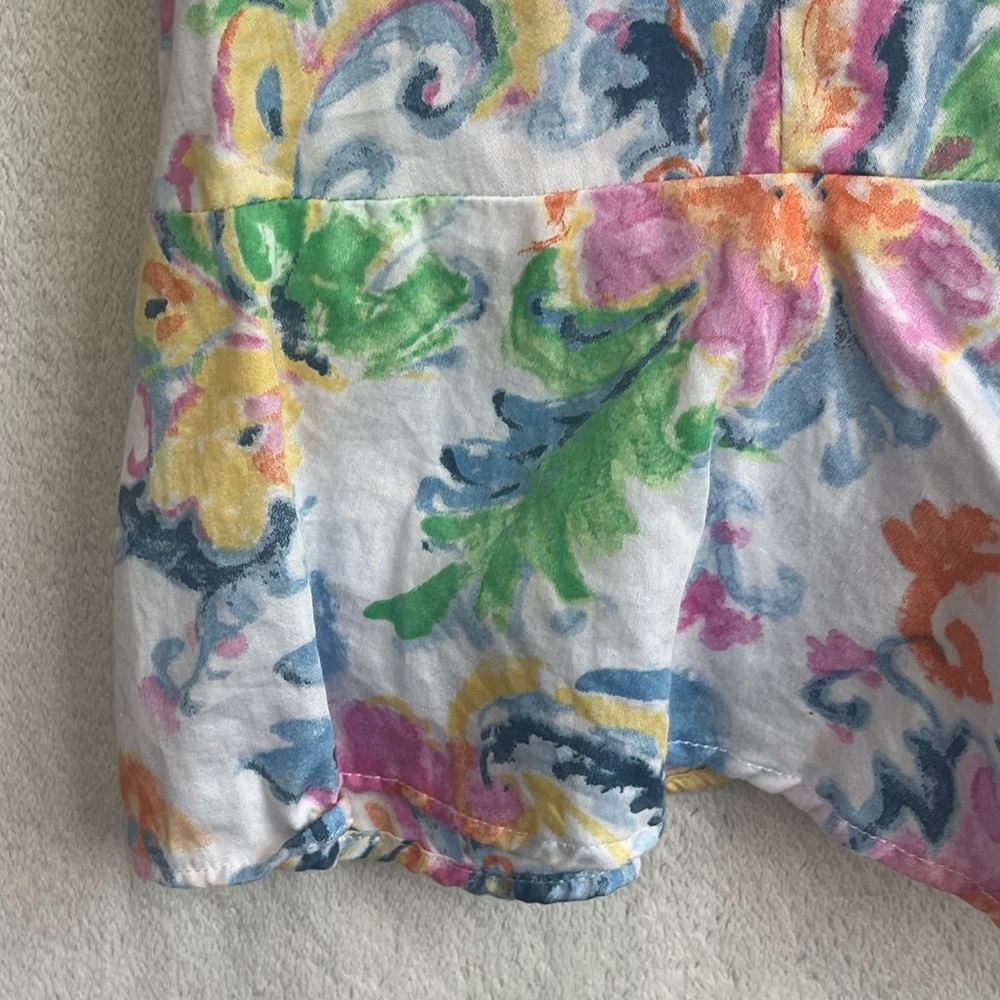 Lauren Ralph Lauren Colorful Floral Paisley Button Up Shirt Sz 12 Peplum Office - Picture 6 of 16